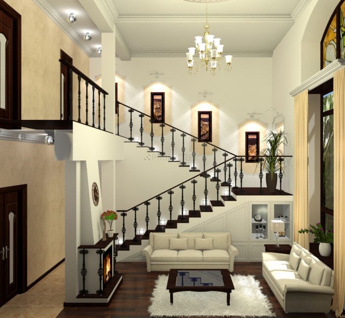 Гостиная с лестницей на второй этаж