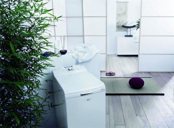 Вертикальная стиральная машина в интерьере