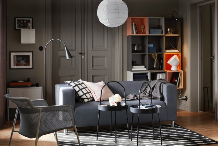 Гостиная икеа в серых тонах