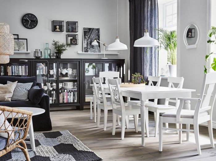 ИНГАТОРП раздвижной стол, белый 155/215x87 см черный