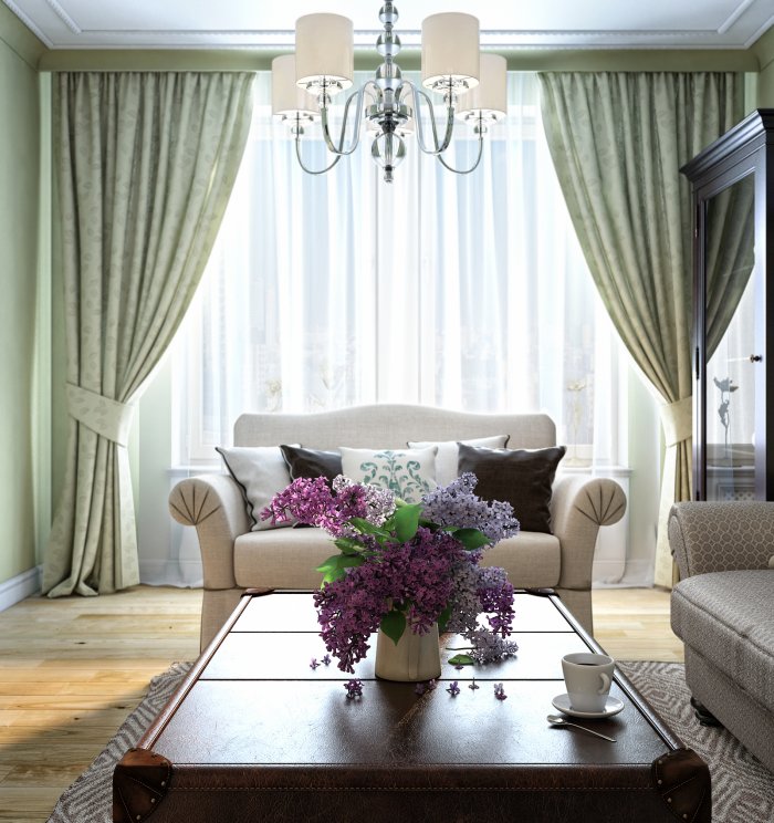 Шторы в классическом интерьере гостиной