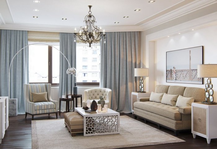 Светлая гостиная современная классика