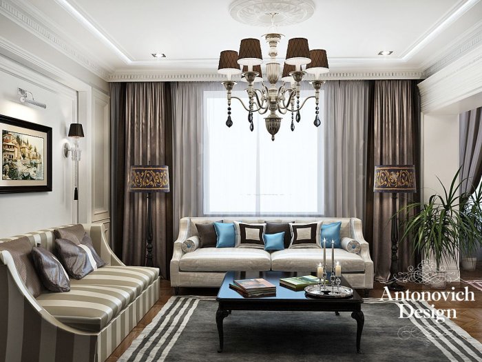 Прямоугольная гостиная Неоклассика