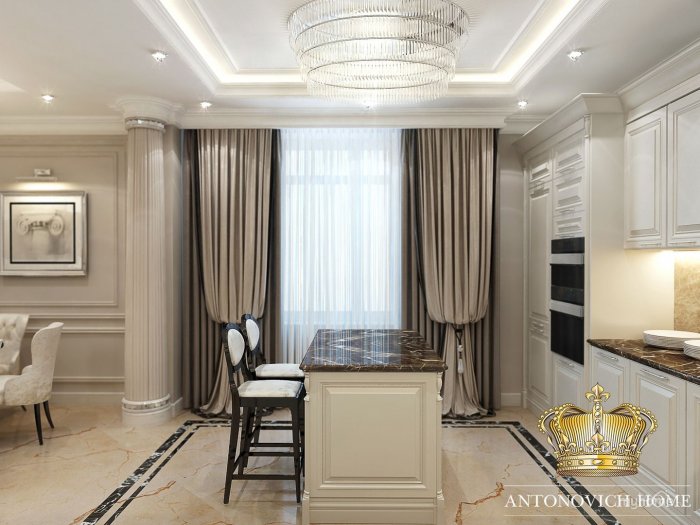 Потолок гостиная кухня классический стиль