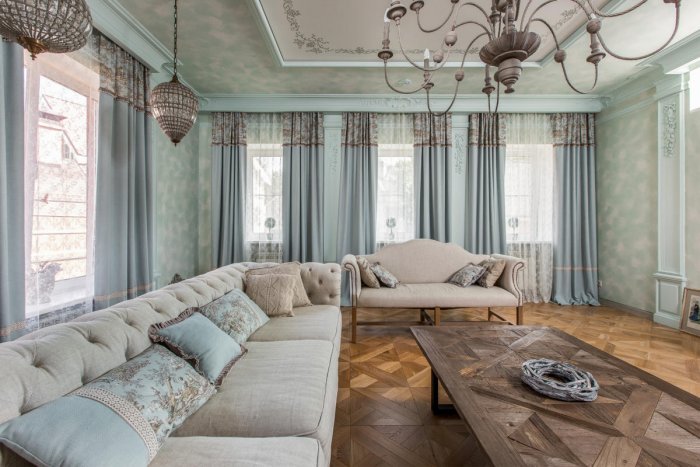 Шторы в гостиную в стиле Прованс в загородном доме