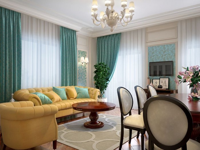 Неоклассика в интерьере гостиной изумрудный