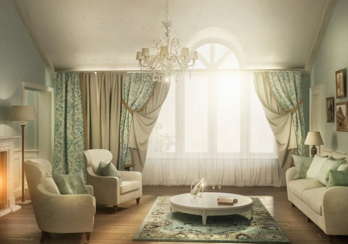 Шторы в гостиной Неоклассика