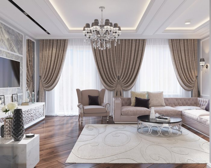 Шторы в гостиную в неоклассическом стиле