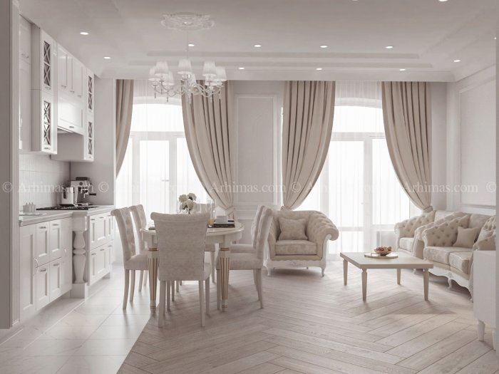 Шторы в стиле Неоклассика в интерьере гостиной
