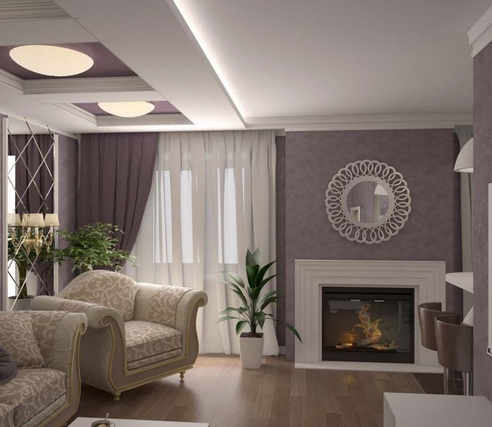 Гостиная в современном стиле в теплых тонах