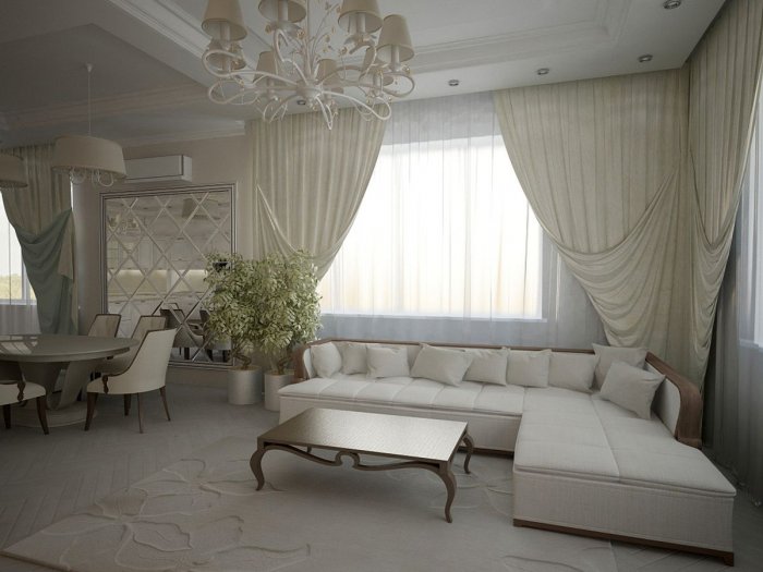 Шторы в белую гостиную Неоклассика