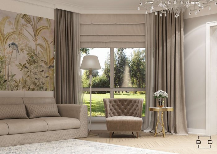 Стильные шторы для гостиной Неоклассика