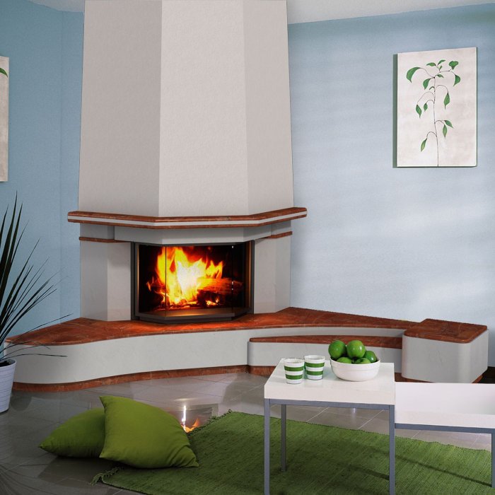 Современный угловой камин