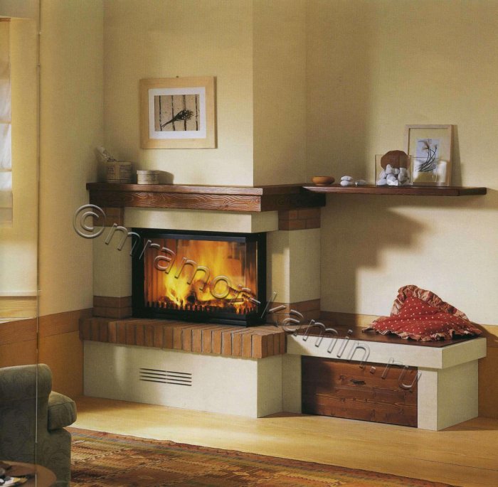 Угловой камин в интерьере