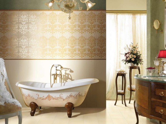 Кафель для ванной комнаты в стиле рококо