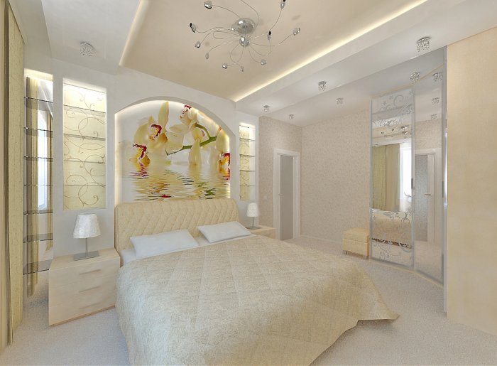 Ниша из гипсокартона в спальне