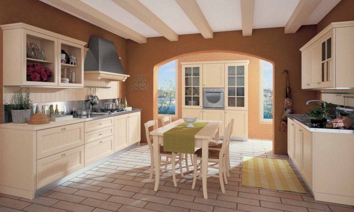 Песочный цвет стен на кухне