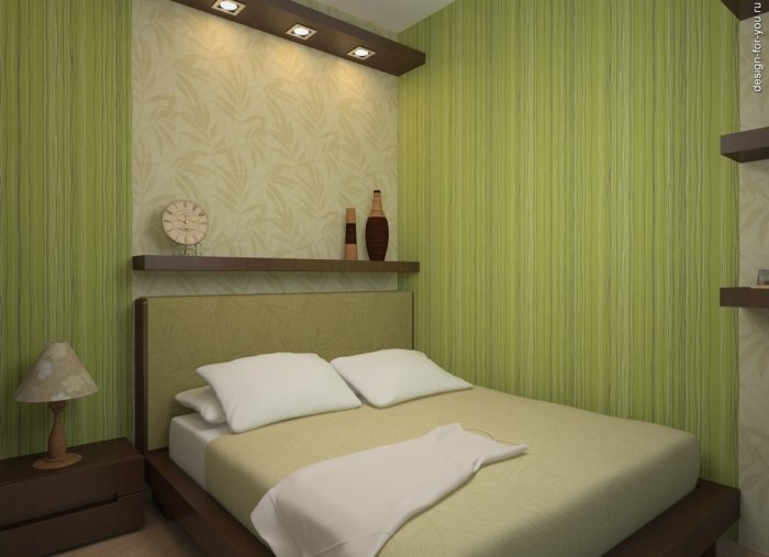 Комбинированные обои для узкой спальни