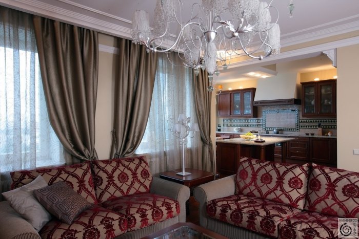 Шторы для кухни объединенной с гостиной