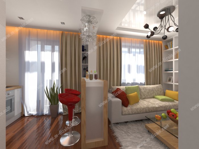 Шторы для кухни объединенной с гостиной