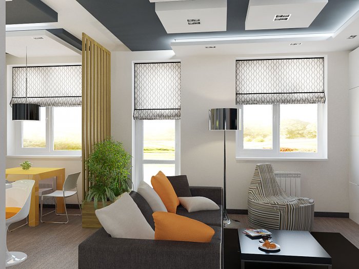 Совмещенная кухня-гостиная 20 кв.м