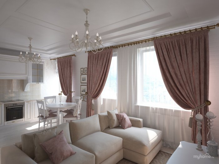 Шторы в кухню-гостиную