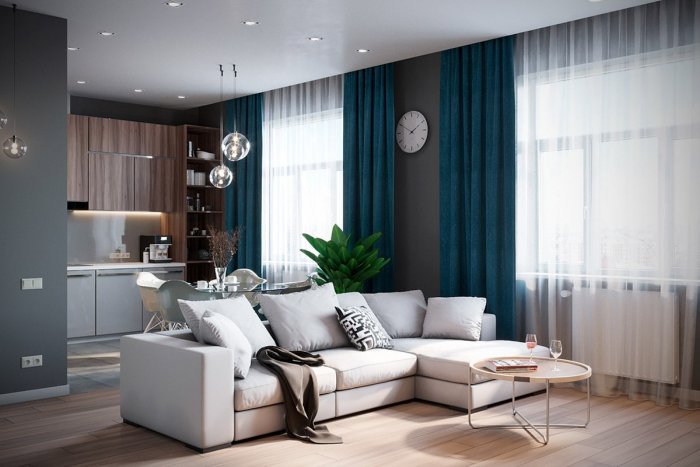 Кухня гостиная в сером цвете