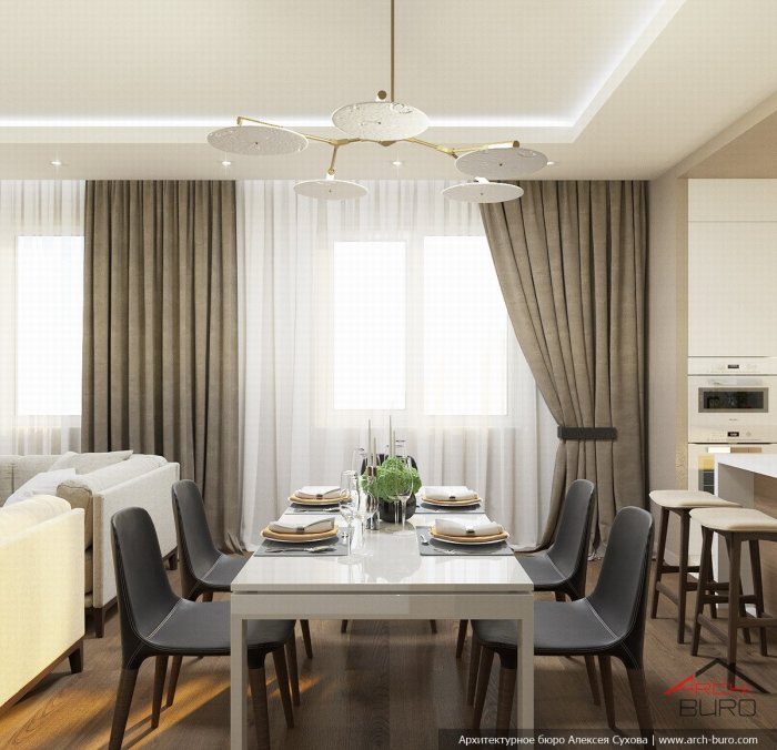 Шторы в кухню-гостиную в современном стиле