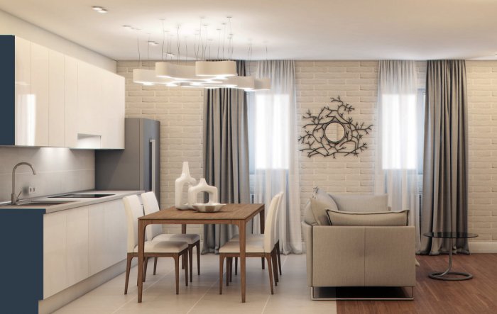 Интерьер кухни гостиной 17 кв