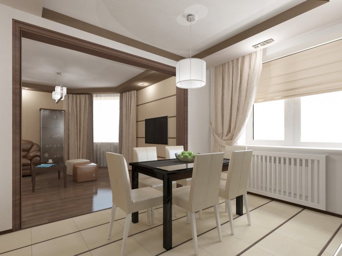 Шторы в гостиную совместно с кухней