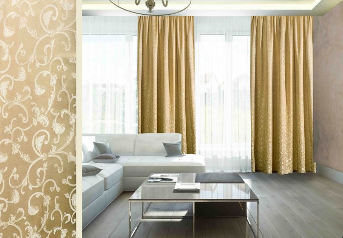 Шторы в бежевую гостиную