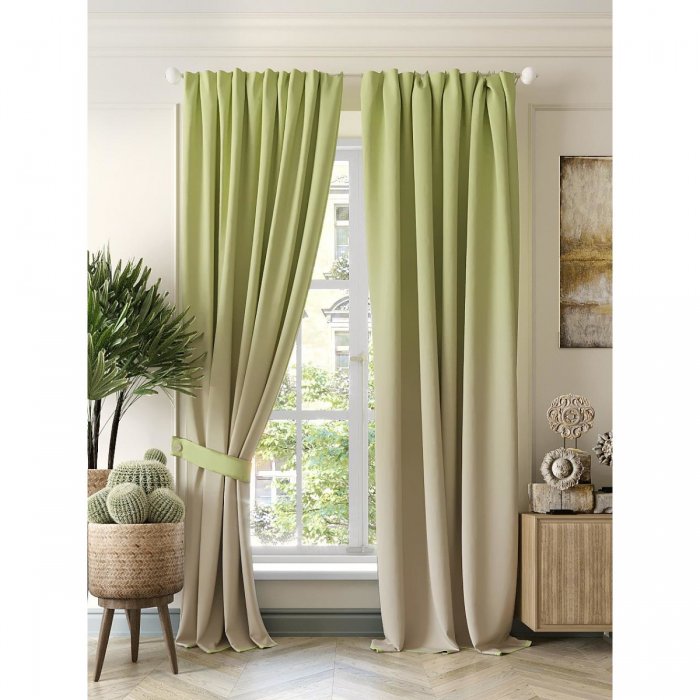 Комплект штор ТОМДОМ 87755 260х150см, оливковый, розовый