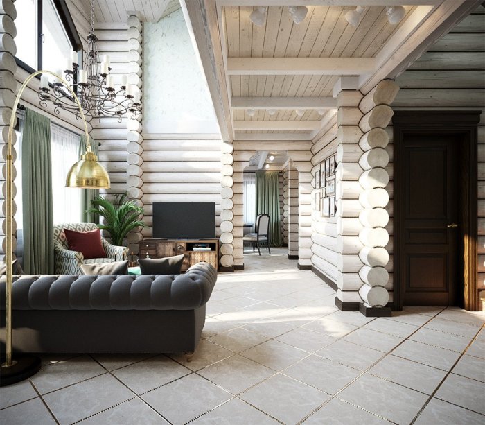 Дом из оцилиндрованного бревна интерьер