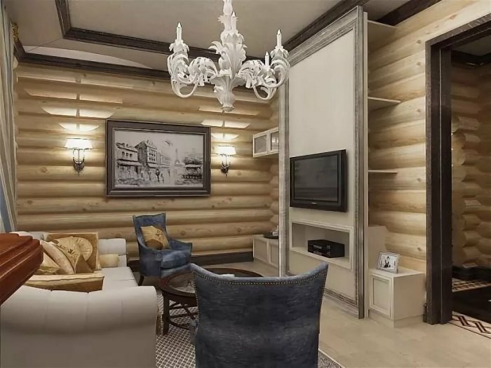 Интерьер из оцилиндрованного бревна