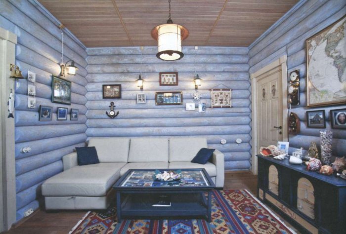 Интерьер комнаты в деревянном срубе