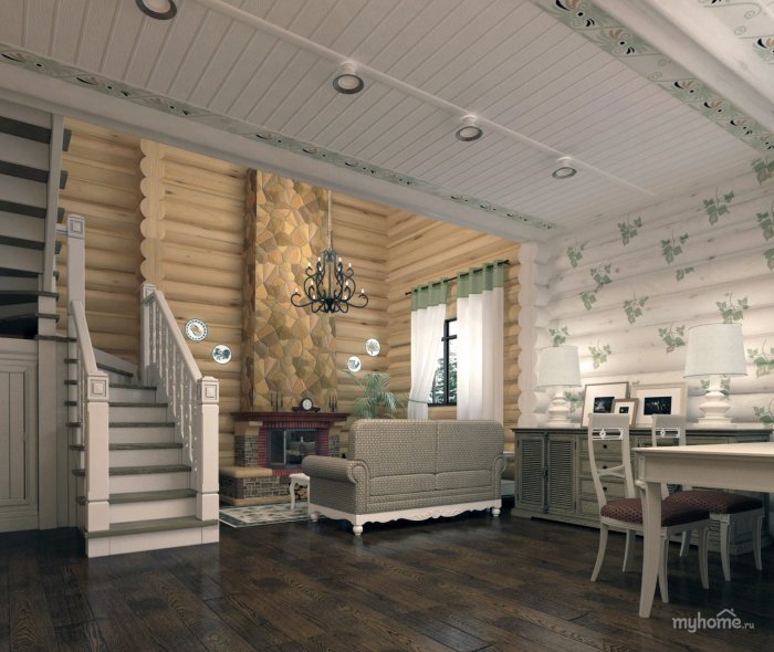 Деревянный дом внутри