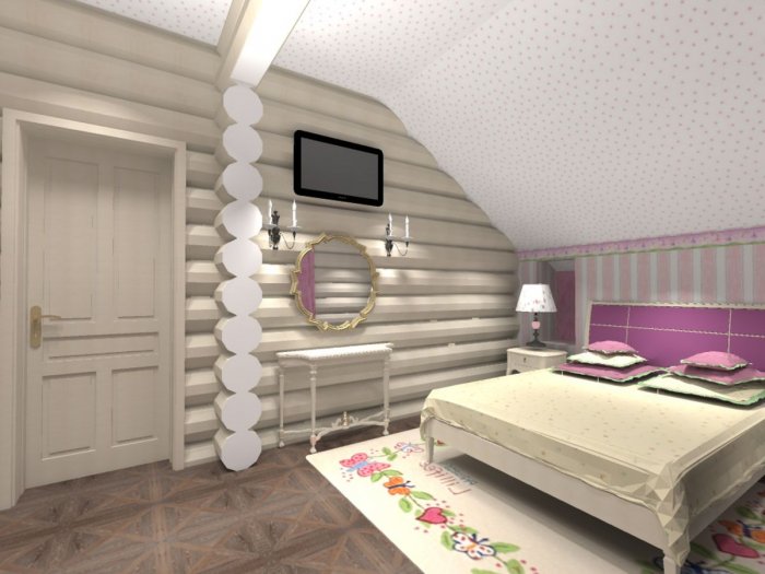 Спальня в белом цвете в доме из ОЦБ