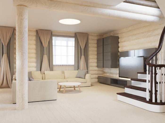 Интерьер дома из бревна