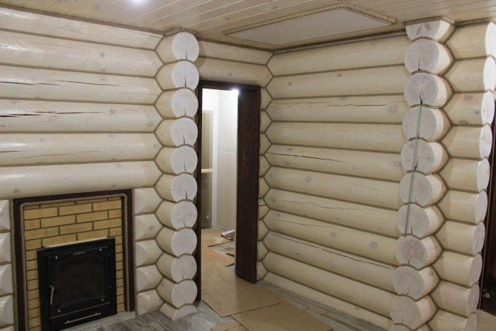 Краска для оцилиндрованного бревна внутри