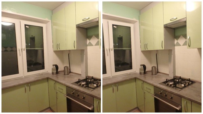 Кухонный гарнитур под окном в хрущевке