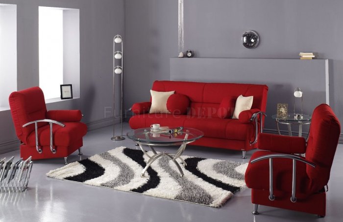 Комната с красным диваном