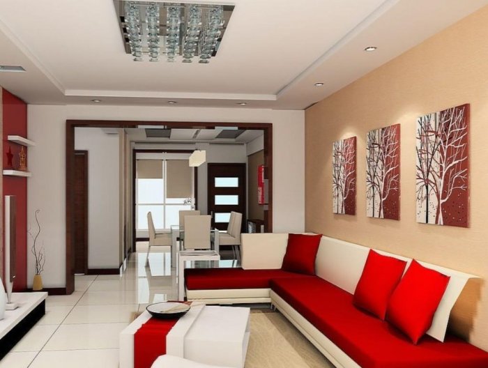 Дизайн гостиной с красным
