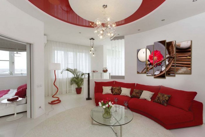 Гостиная в красно белом цвете