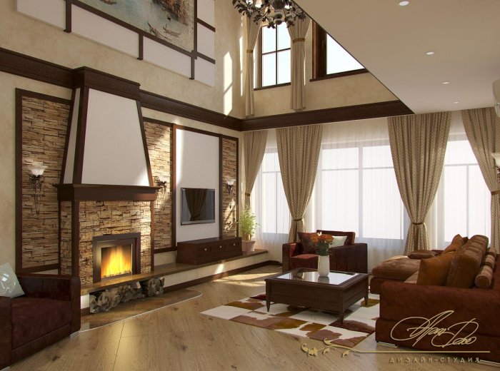 Камин в доме со вторым светом