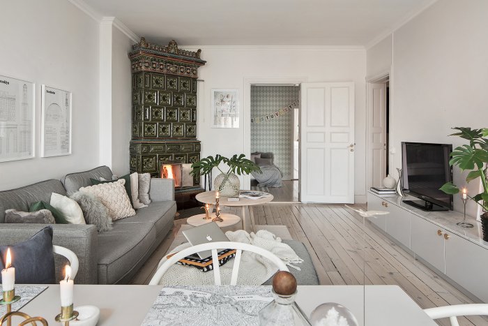 Гостиная в стиле Скандинавия и классика