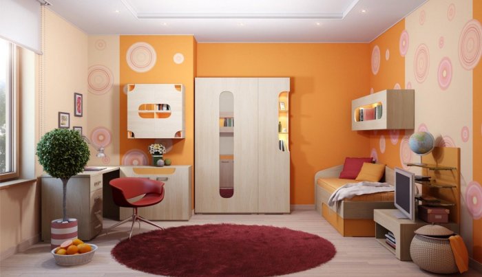 Оранжевая комната для девочки подростка