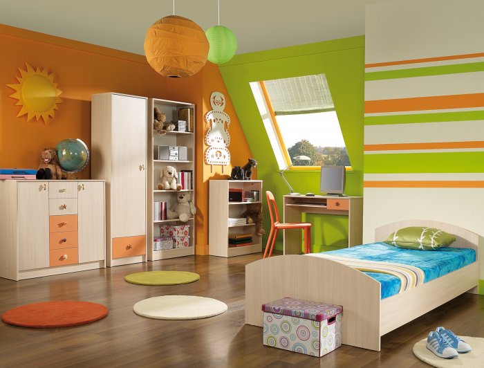 Детская мебель оранжево зеленая