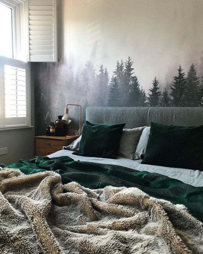 Спальня с туманным лесом