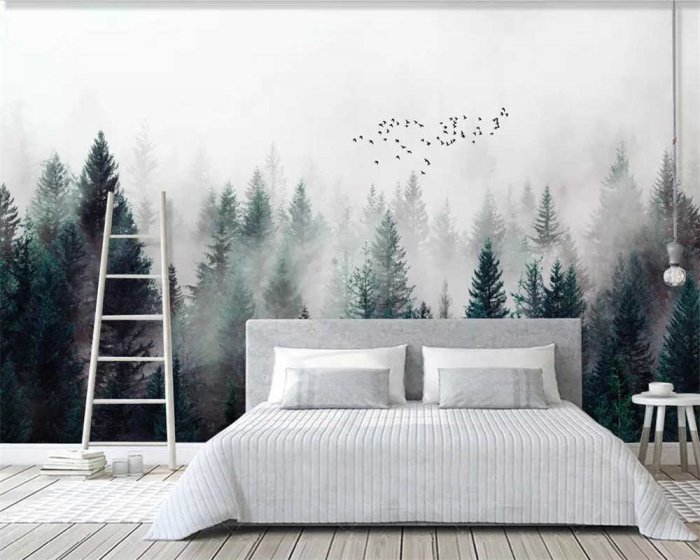 Фотообои лес в тумане в спальне