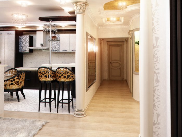 Гостиная совмещенная с кухней и прихожей